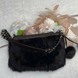 DIANE GAIL NATURAL BROWN RABBIT FUR ROMA LEATHER TRIM HANDBAG PURSE WALLET